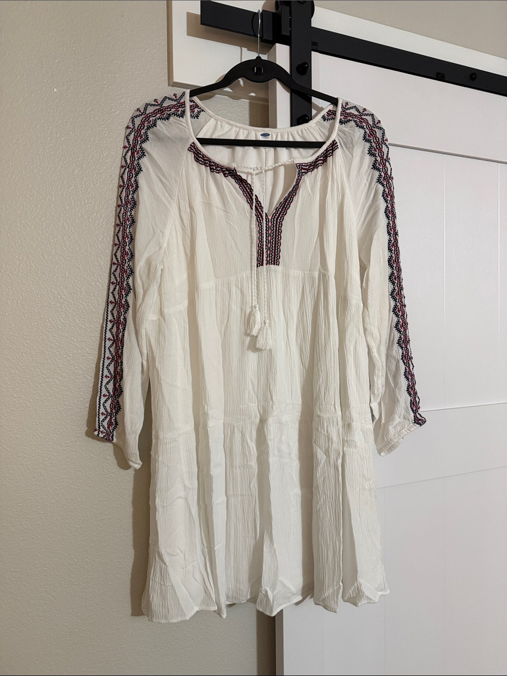 Old Navy White Tunic with Red & Navy Embroidery
